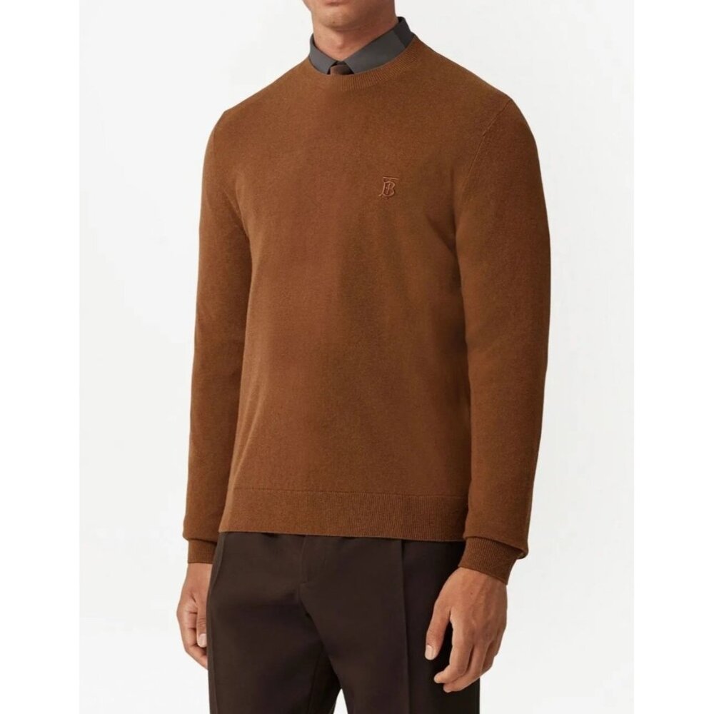 Burberry Mens Sz L Logo-embroidered 100% Cashmere Crew Neck Pullover Sweaters